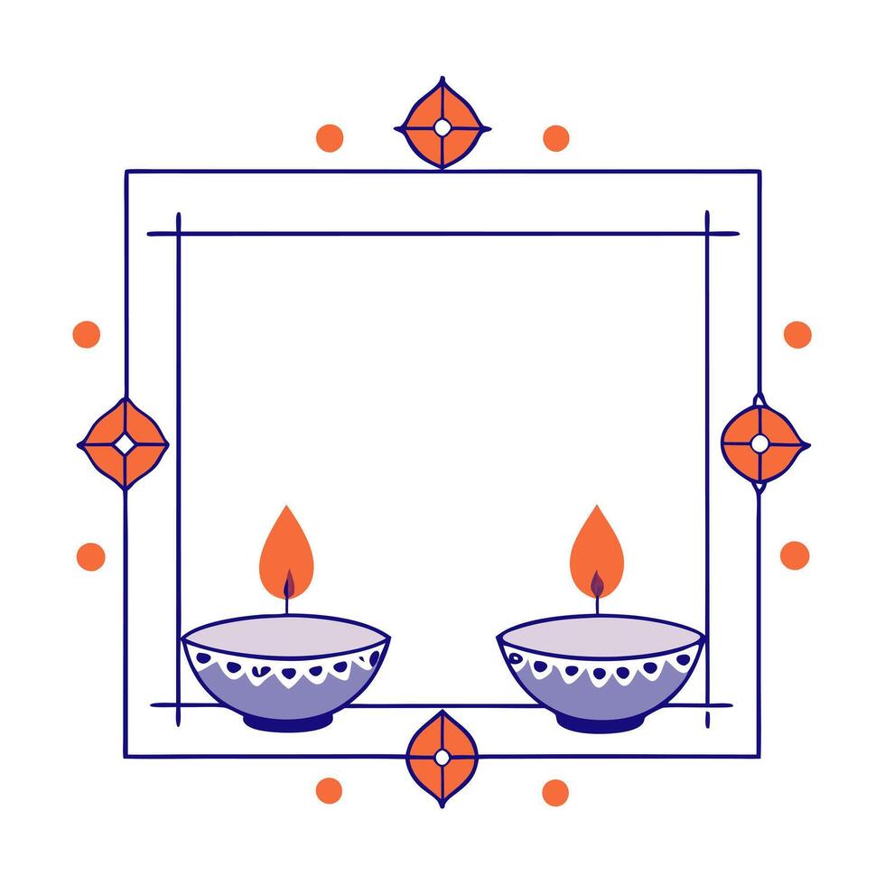 Diwali diyas and rangoli patterns framing a colorful copy space with Festival of Lights wording vector