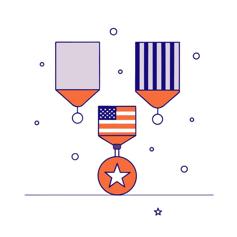 Military medals and flag hovering above ground vector