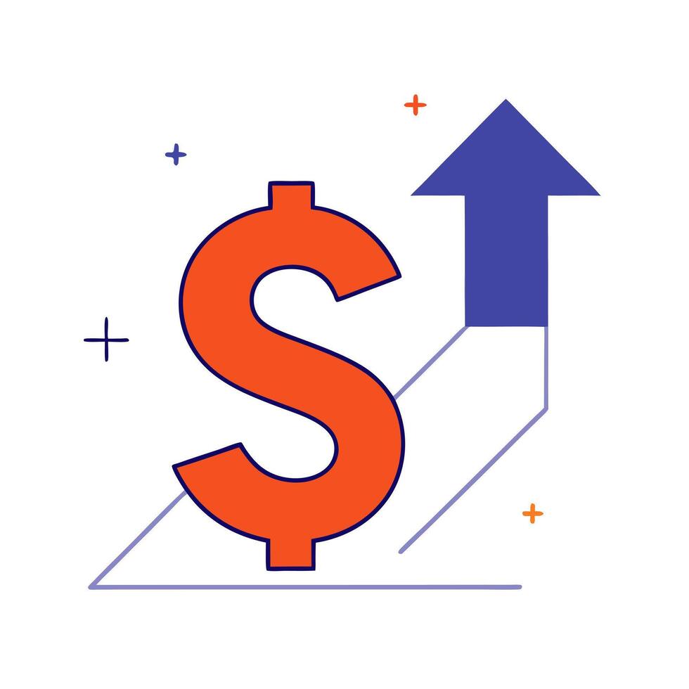 Dollar sign and rising arrow isolated on a white background vector