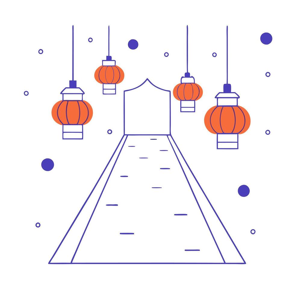 Glossy Alley with Lanterns and Reflections for Mid Autumn Festival vector