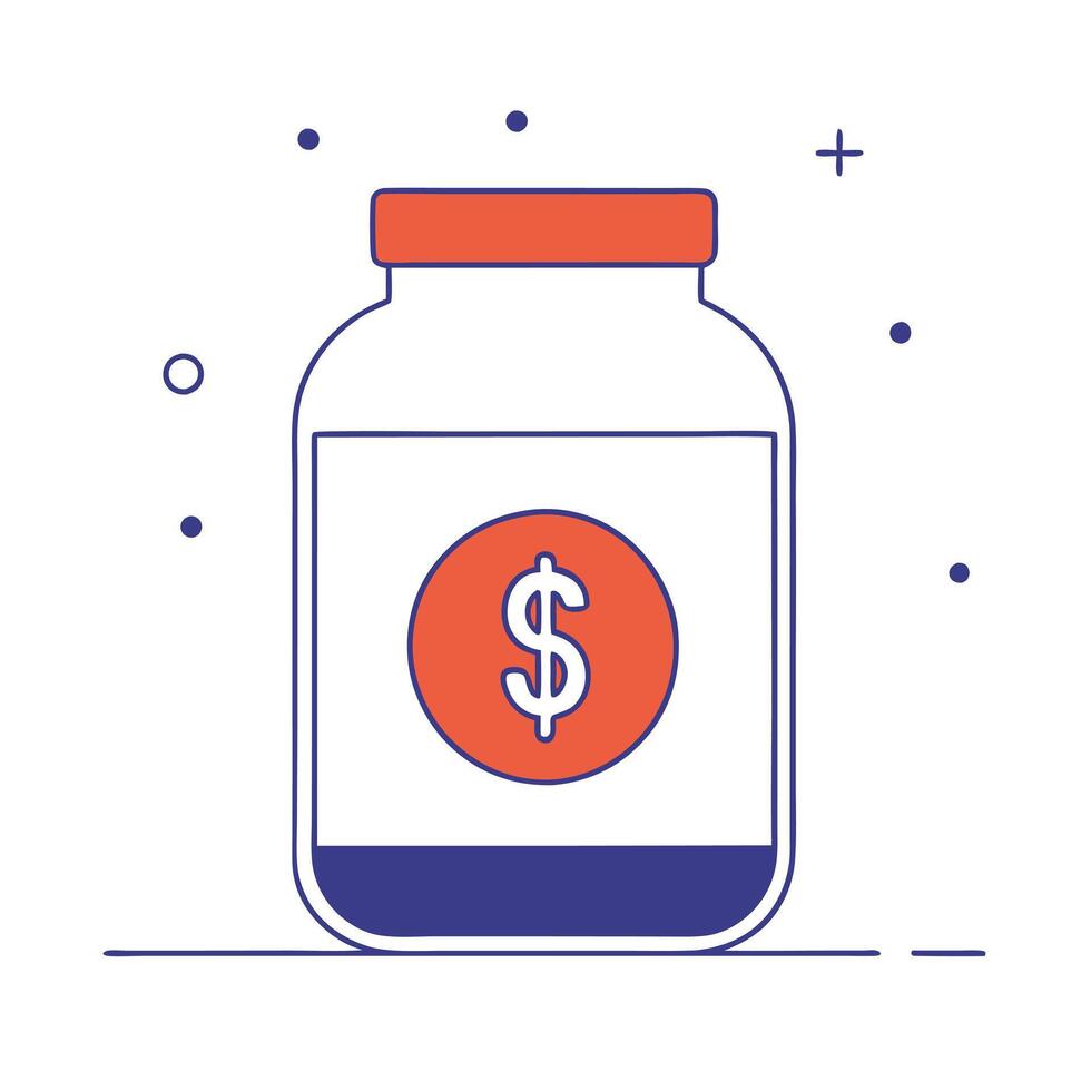 Floating holographic savings jar and dollar sign on a glossy white background with ample copy space vector