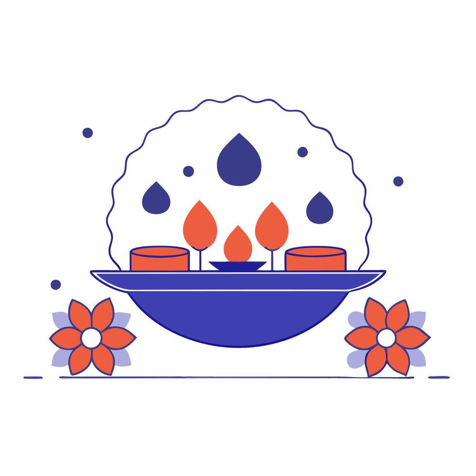 Glossy background of a Labh Pancham thali with festive decor vector