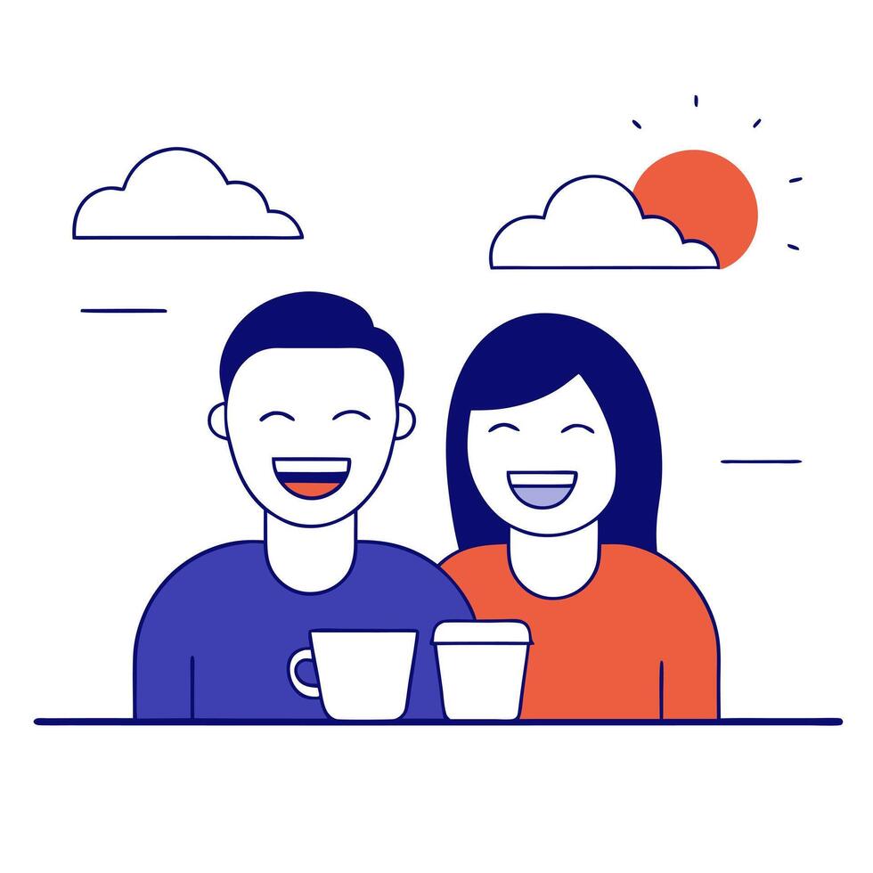 Friends enjoying a coffee on a sunny morning at an outdoor caf vector