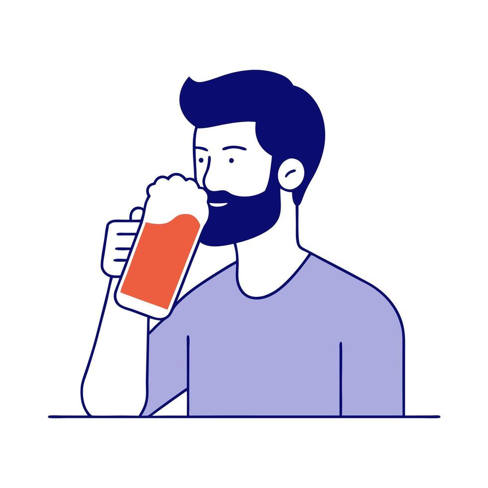 Man savoring a craft beer at a local brewery vector