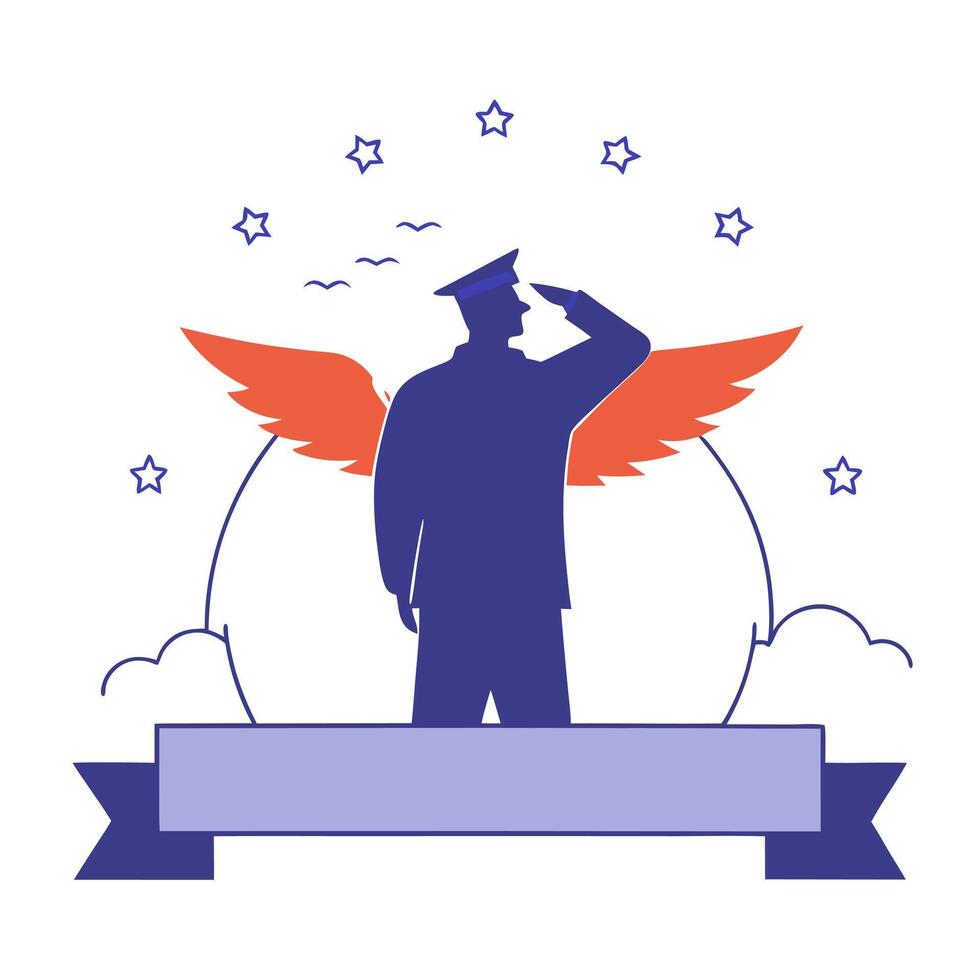 Honoring veterans with glowing eagle and silhouette vector