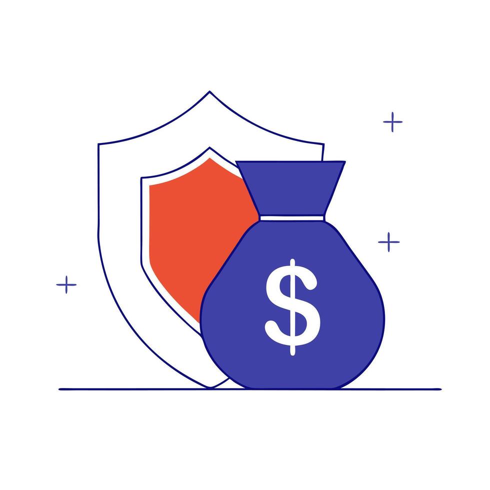 Money bag and shield with the word Secure isolated on a white background vector
