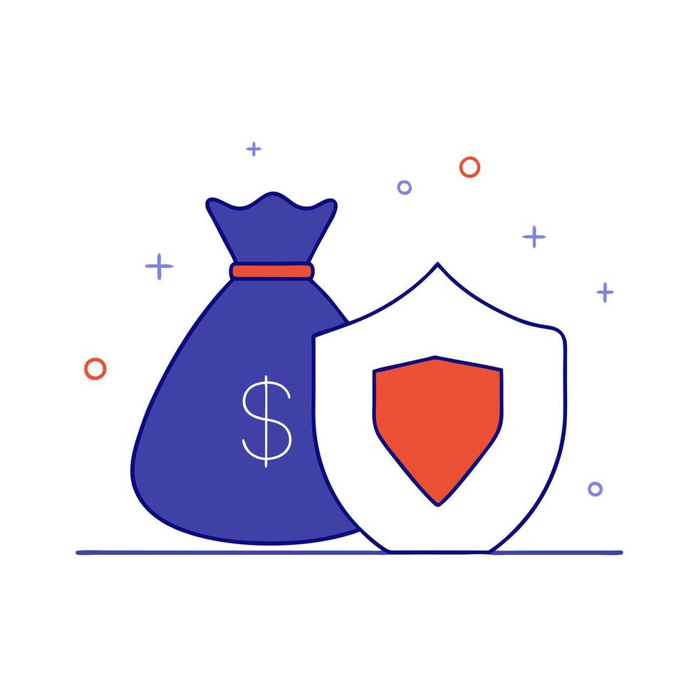 Money bag and shield isolated on a white background vector