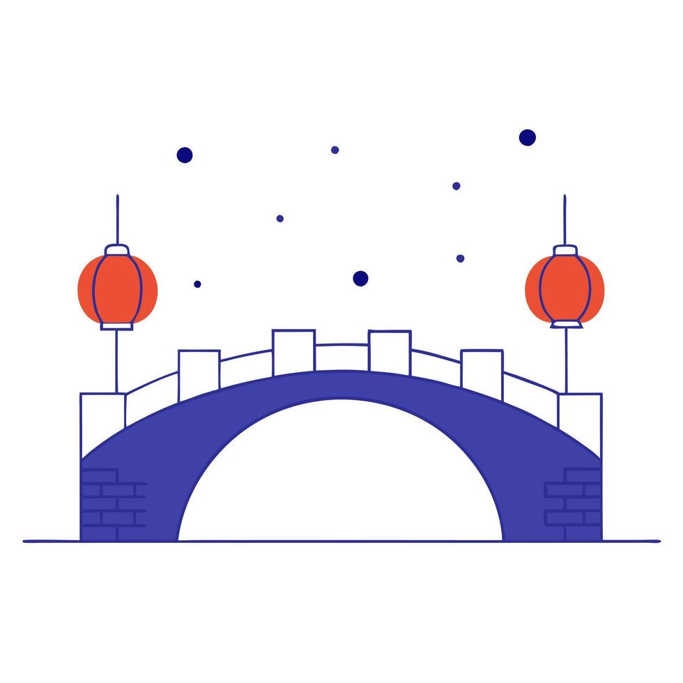 Glossy Stone Bridge with Lanterns for Mid Autumn Festival vector