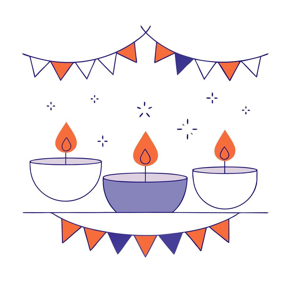 Glowing Diwali candles with holographic lanterns and event banners isolated on white background with copy space vector