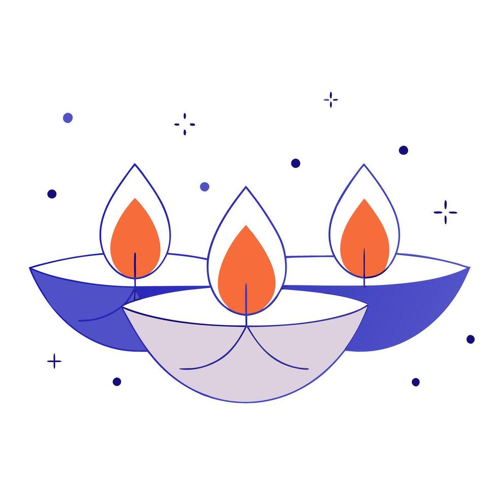 Glowing Diwali candles paired with floating lotus flowers isolated on a white background vector