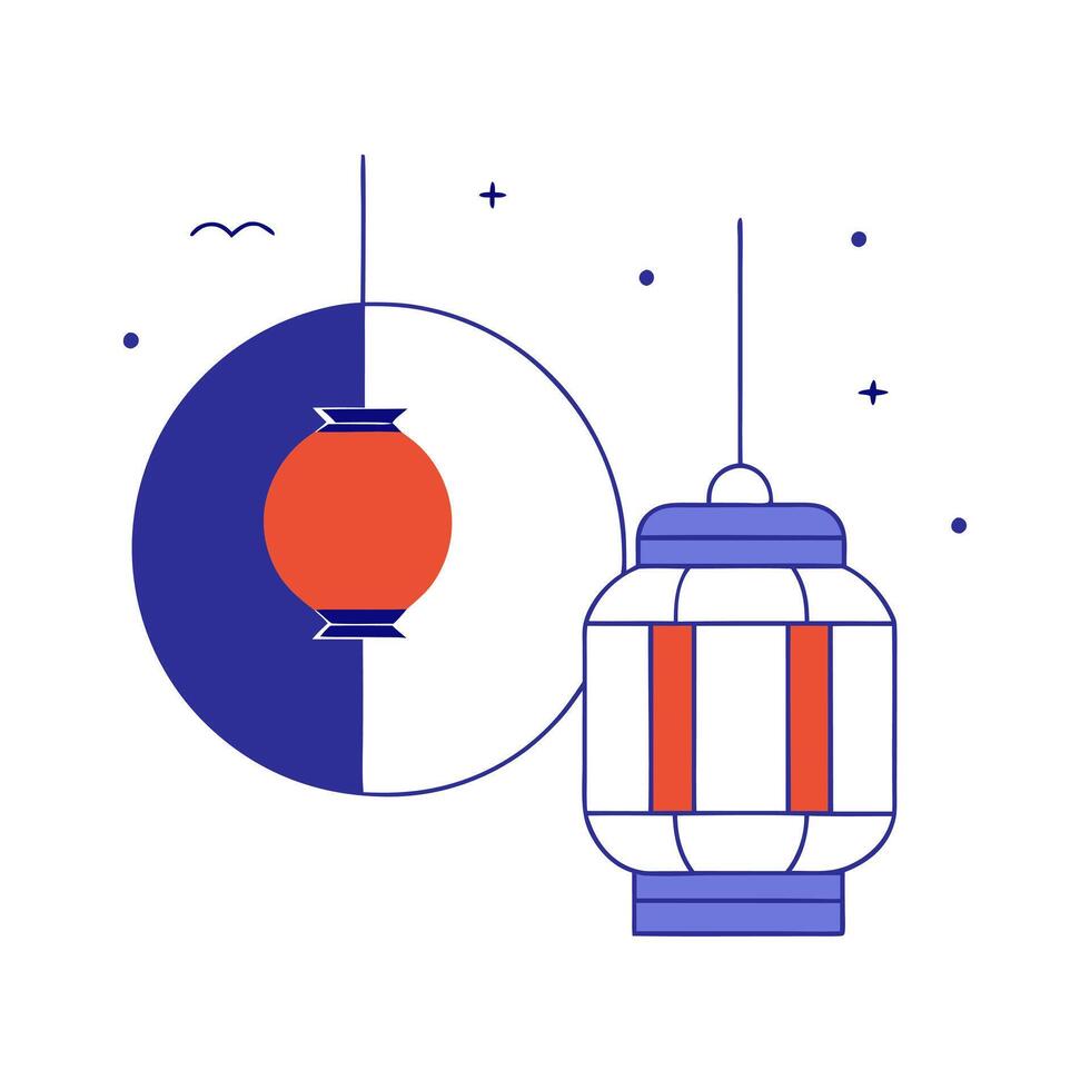 Lantern and Mooncake with Mid Autumn Wording vector