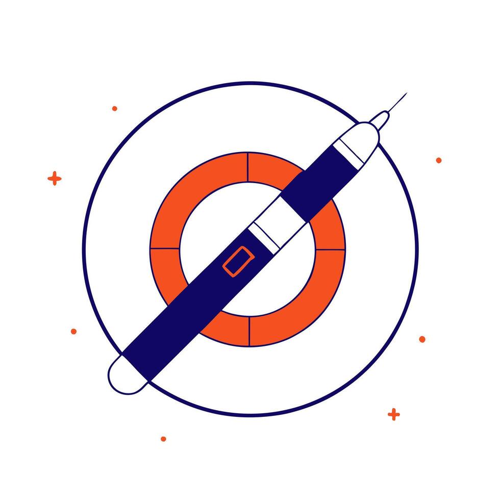 Holographic insulin pen and blue circle with copy space vector