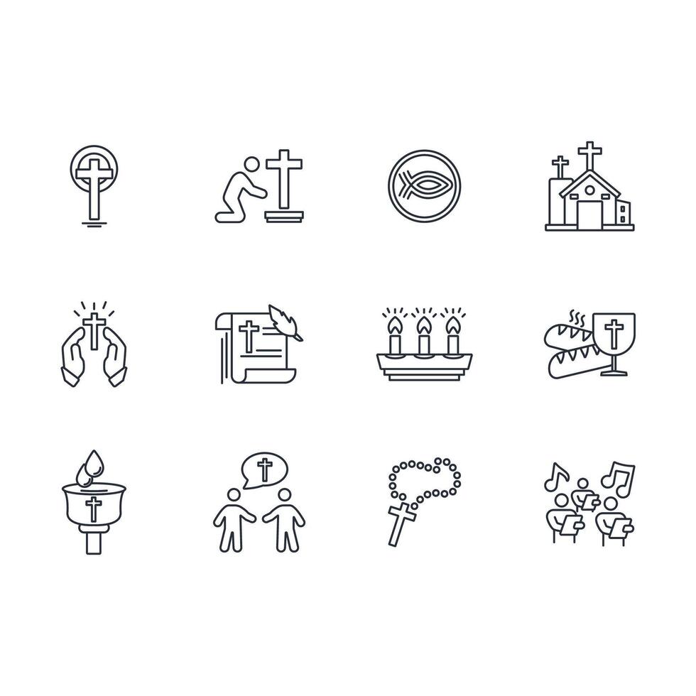 Christianity icon set..Editable stroke.linear style sign for use web design,logo.Symbol illustration. vector