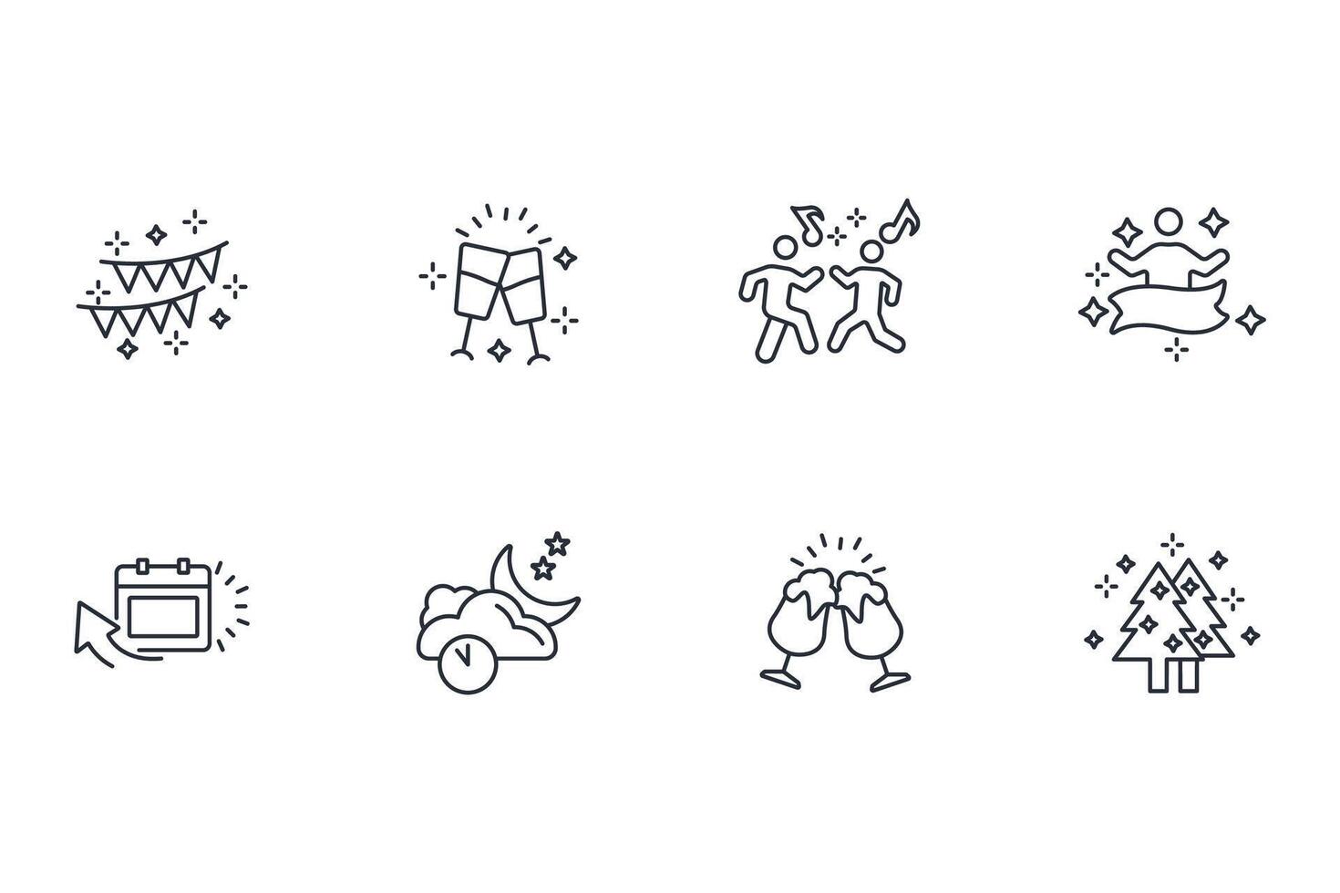 New year icon set..Editable stroke.linear style sign for use web design,logo.Symbol illustration. vector