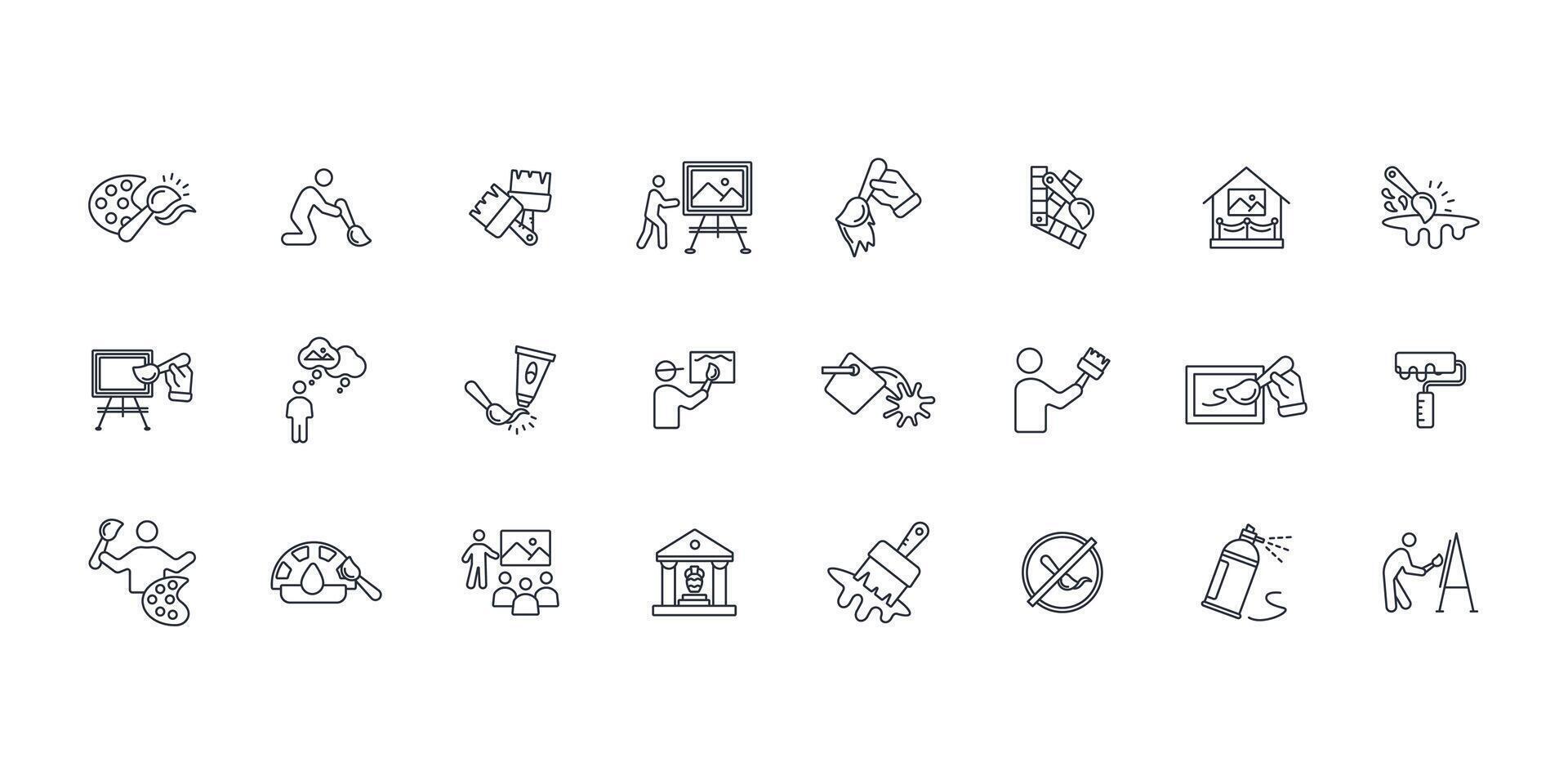 Painting icon set..Editable stroke.linear style sign for use web design,logo.Symbol illustration. vector