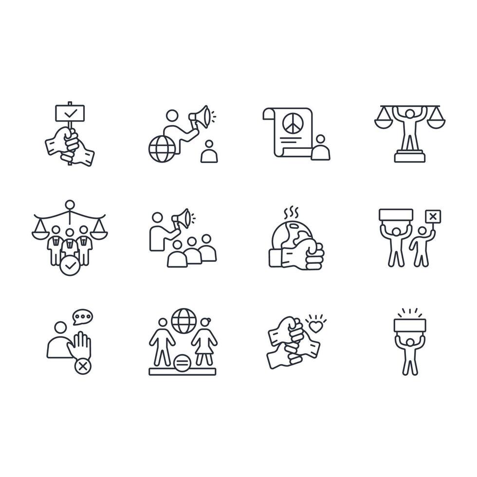 activism protest icon set..Editable stroke.linear style sign for use web design,logo.Symbol illustration. vector