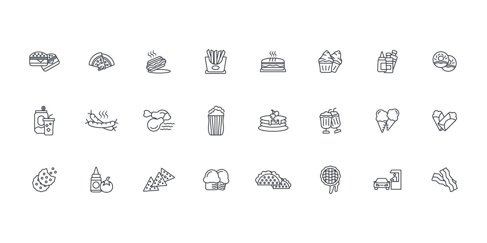 Fast food icon set..Editable stroke.linear style sign for use web design,logo.Symbol illustration. vector