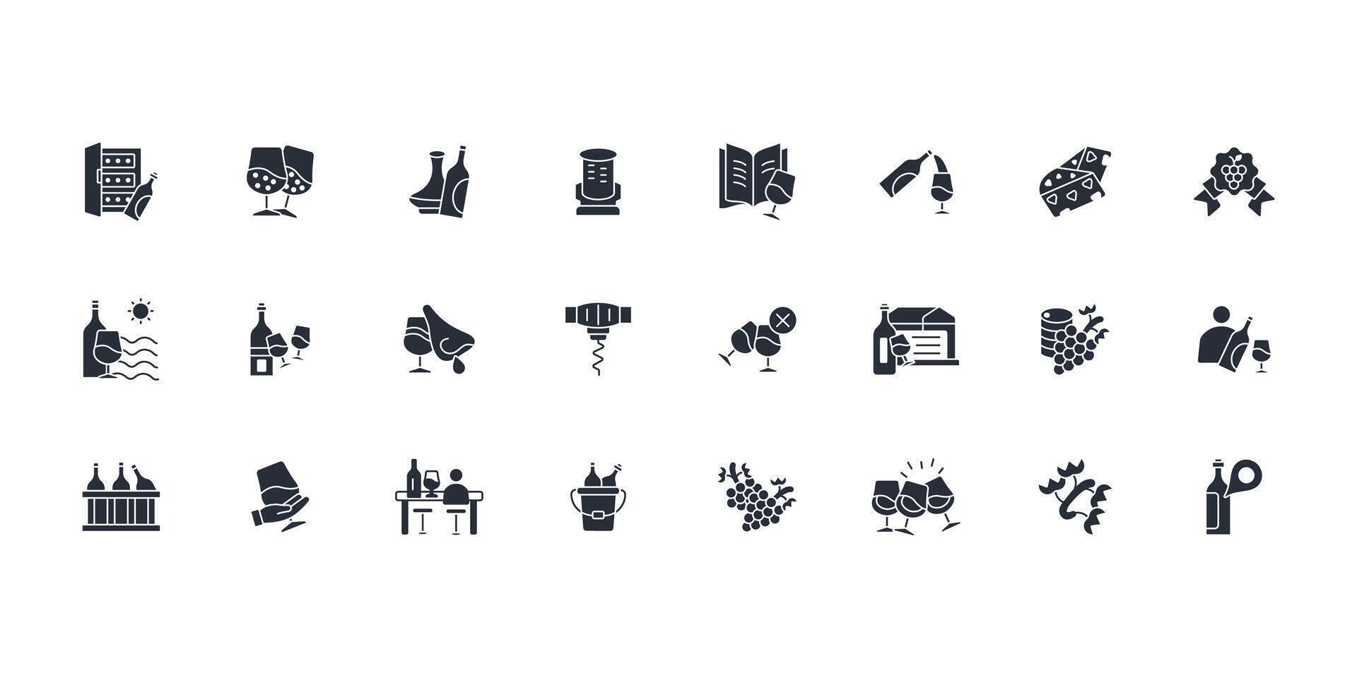 Wine icon set..Editable stroke.linear style sign for use web design,logo.Symbol illustration. vector