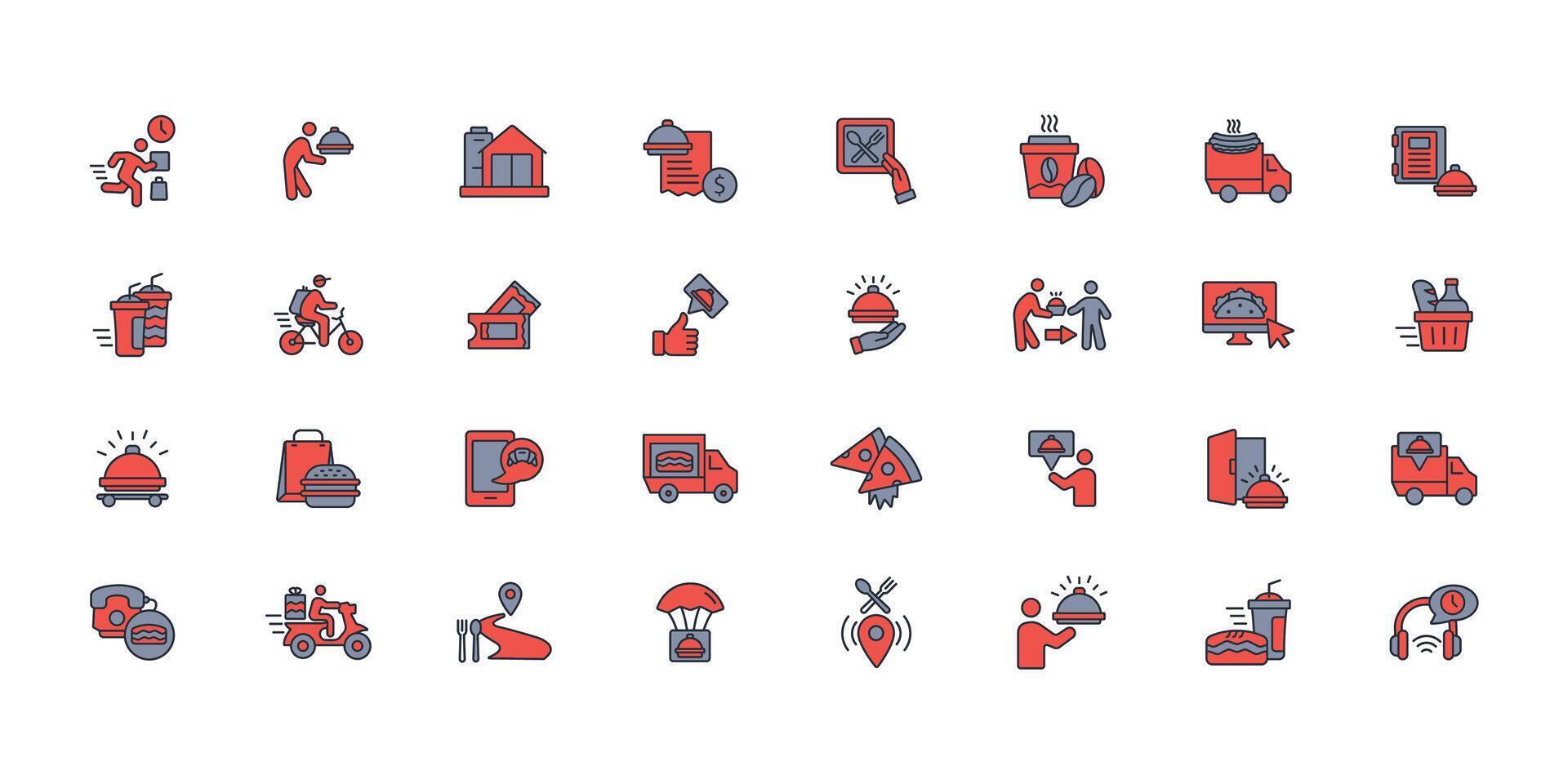 Food delivery icon set..Editable stroke.linear style sign for use web design,logo.Symbol illustration. vector