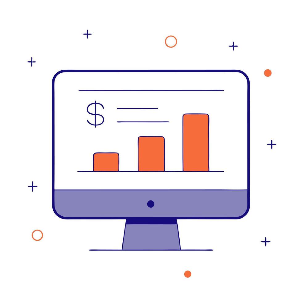Glossy desktop monitor with floating holographic loan documents and interest rate graphs vector