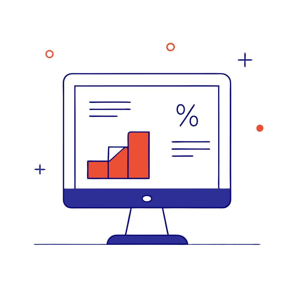 Glossy desktop monitor with floating holographic loan documents and interest rate graphs vector