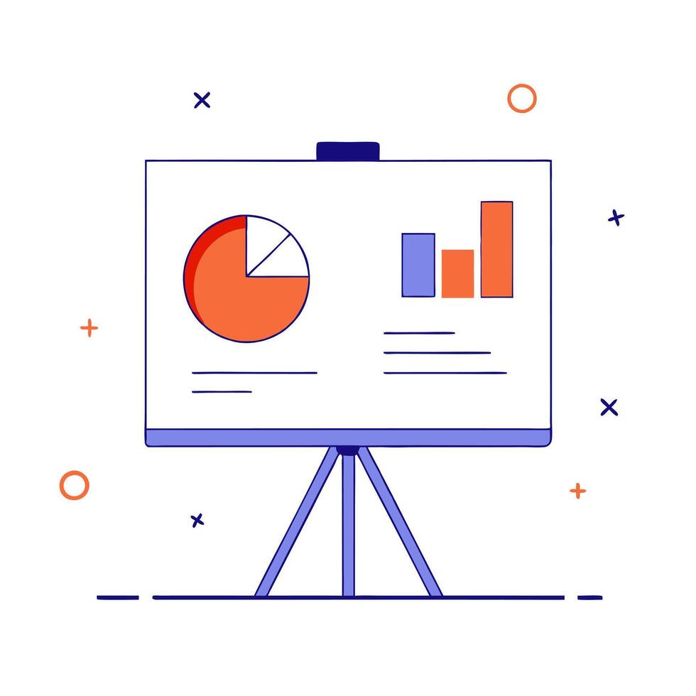 Glossy presentation board with holographic marketing goals and KPI markers vector