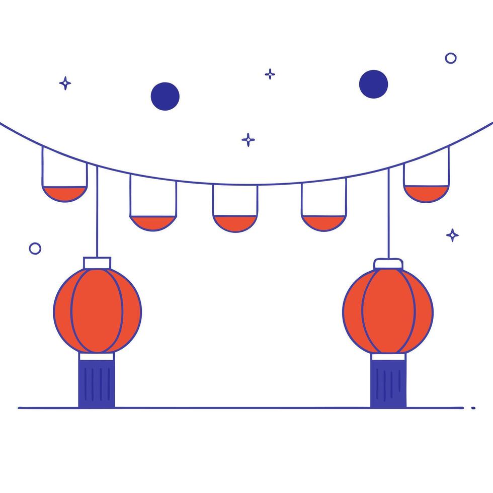 Glossy Rooftop Party with Lanterns for Mid Autumn Festival vector