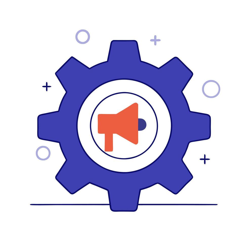 Glowing marketing gear with interconnected cogs turning vector