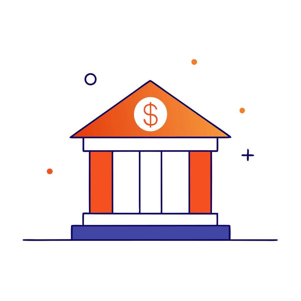 Glowing holographic bank building and dollar sign floating on a glossy white surface with ample copy space vector