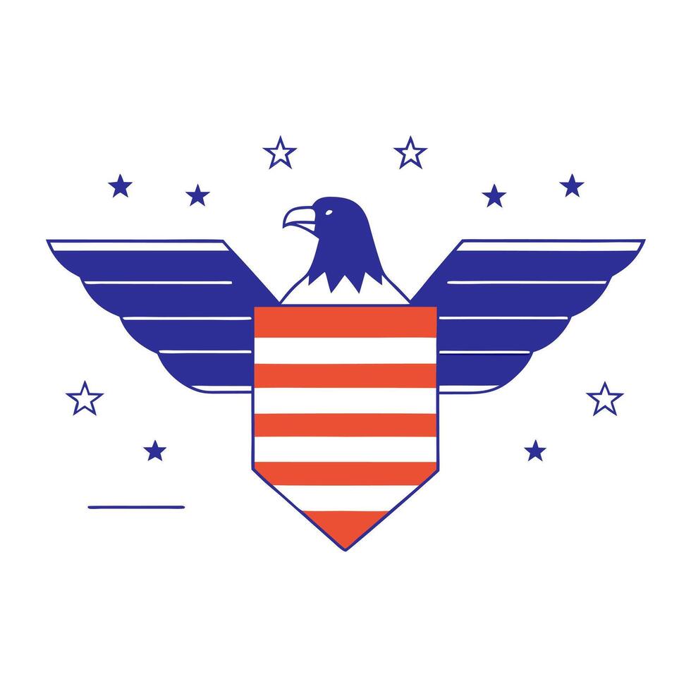 Glowing eagle emblem and folded flag with copy space vector