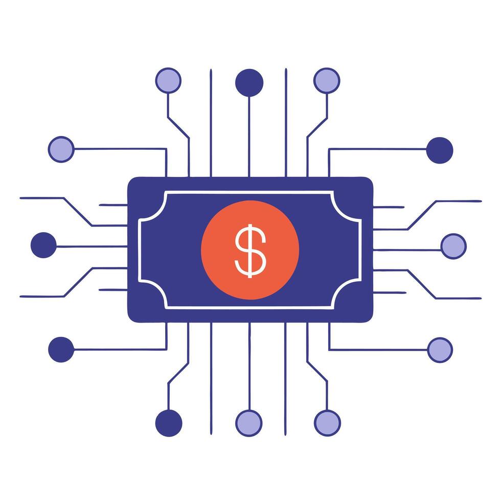 Glowing circuit board with financial symbols embedded vector