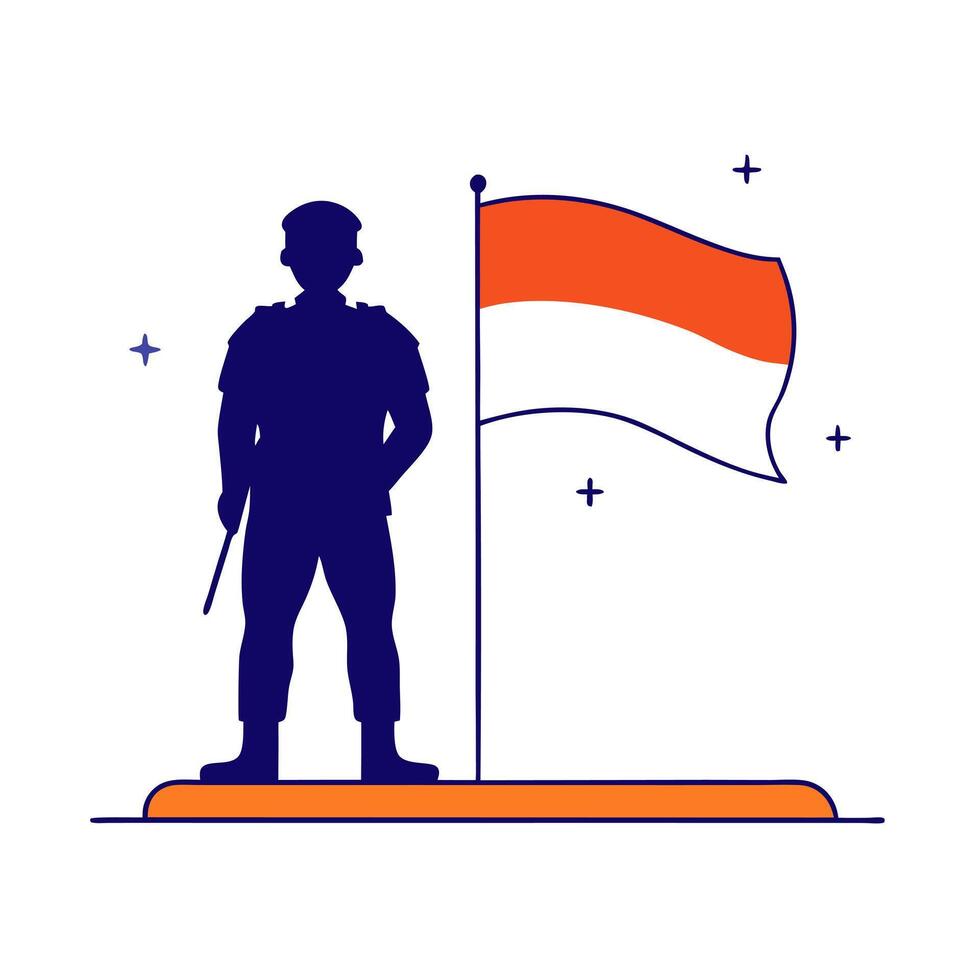 Glowing holographic flag and soldier silhouette with copy space vector