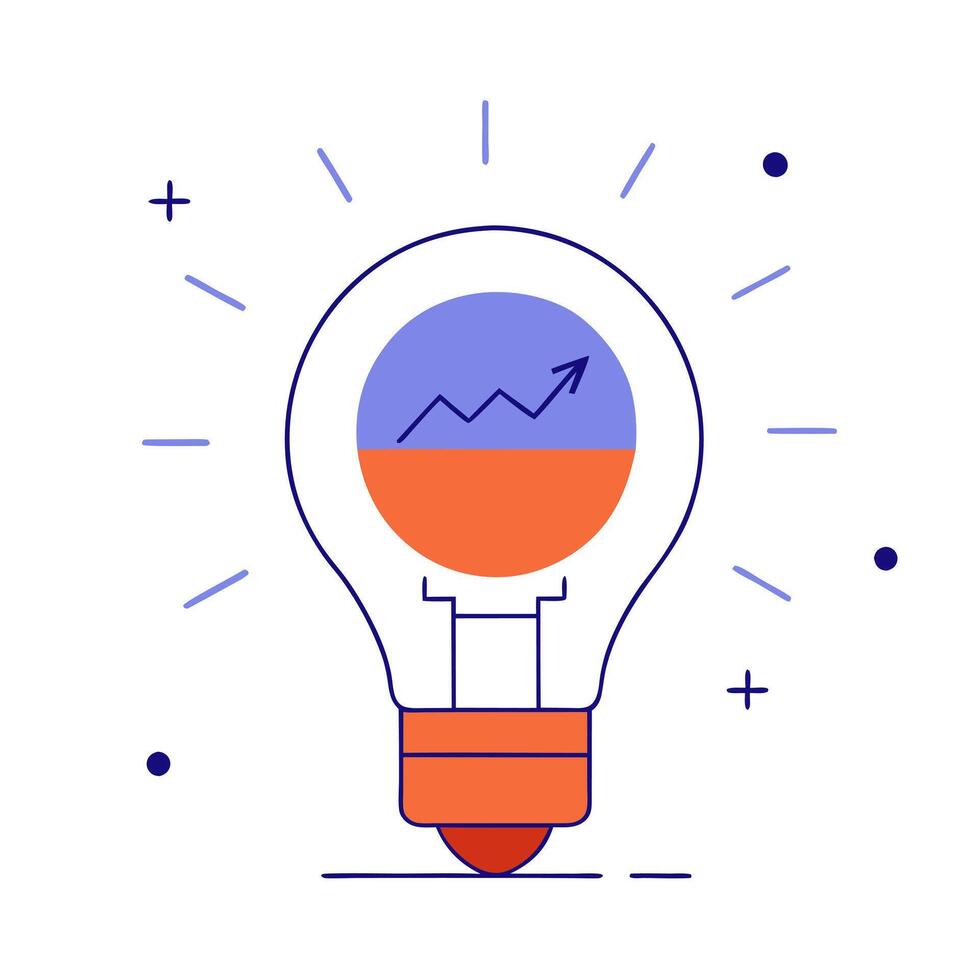 Glowing light bulb with financial graphs inside vector