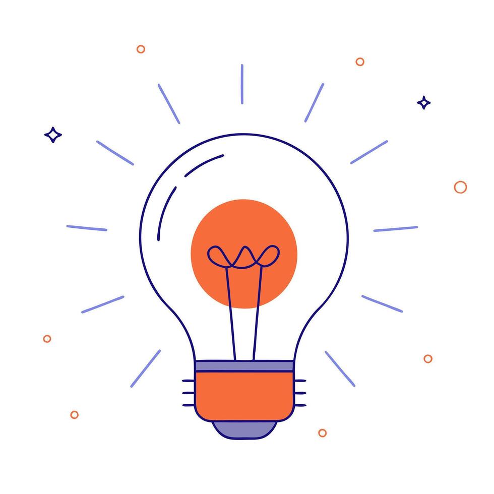 Glowing light bulb with marketing ideas flowing out vector