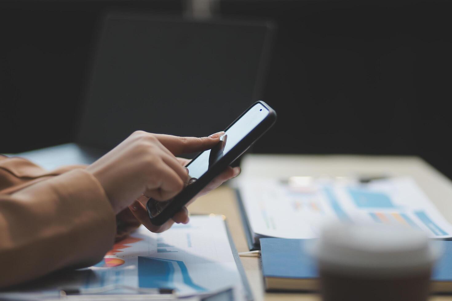 business documents businessman check legal document review Prepare documents or analysis reports, tax items, accounting documents, data contracts, office partner agreements. photo