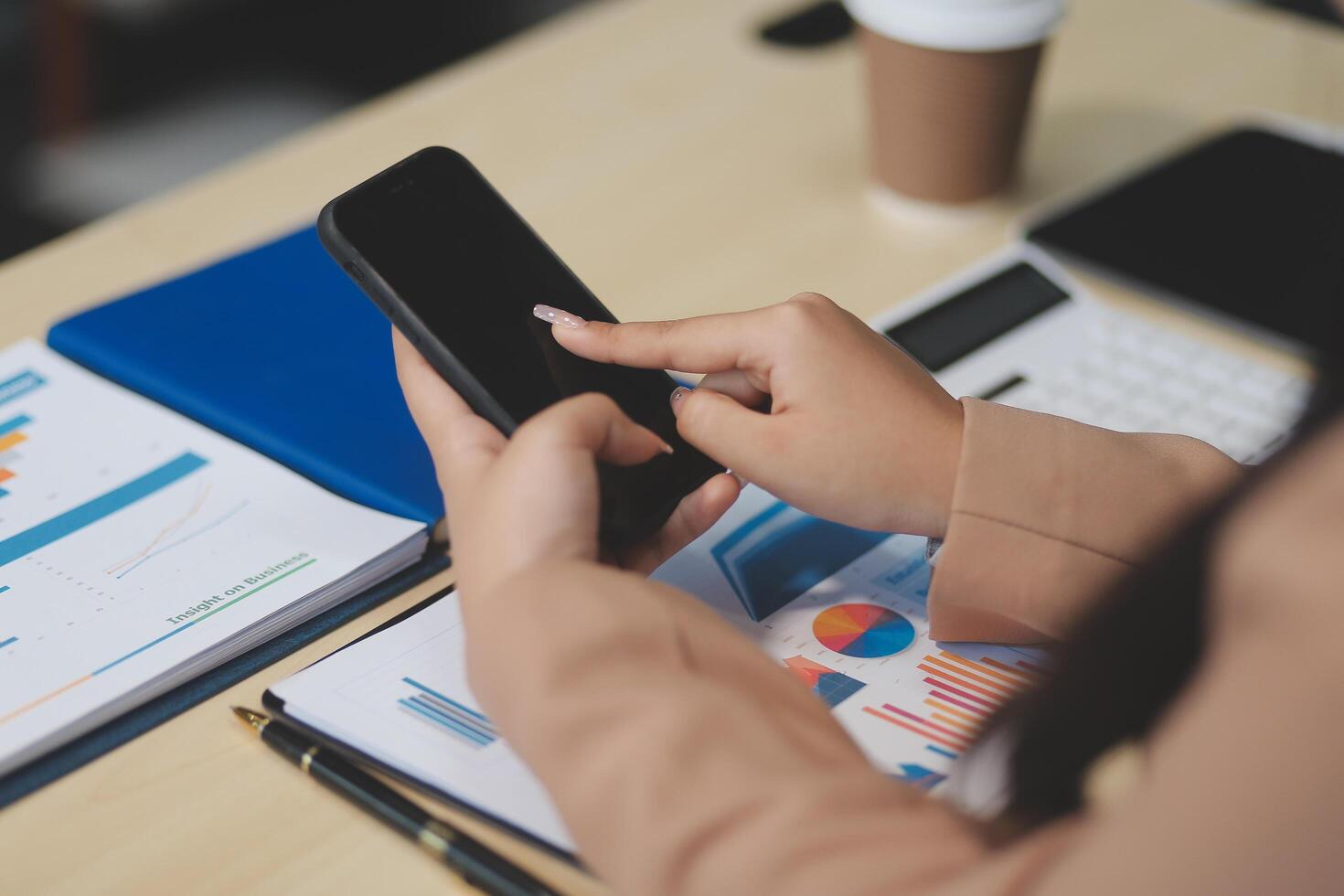business documents businessman check legal document review Prepare documents or analysis reports, tax items, accounting documents, data contracts, office partner agreements. photo