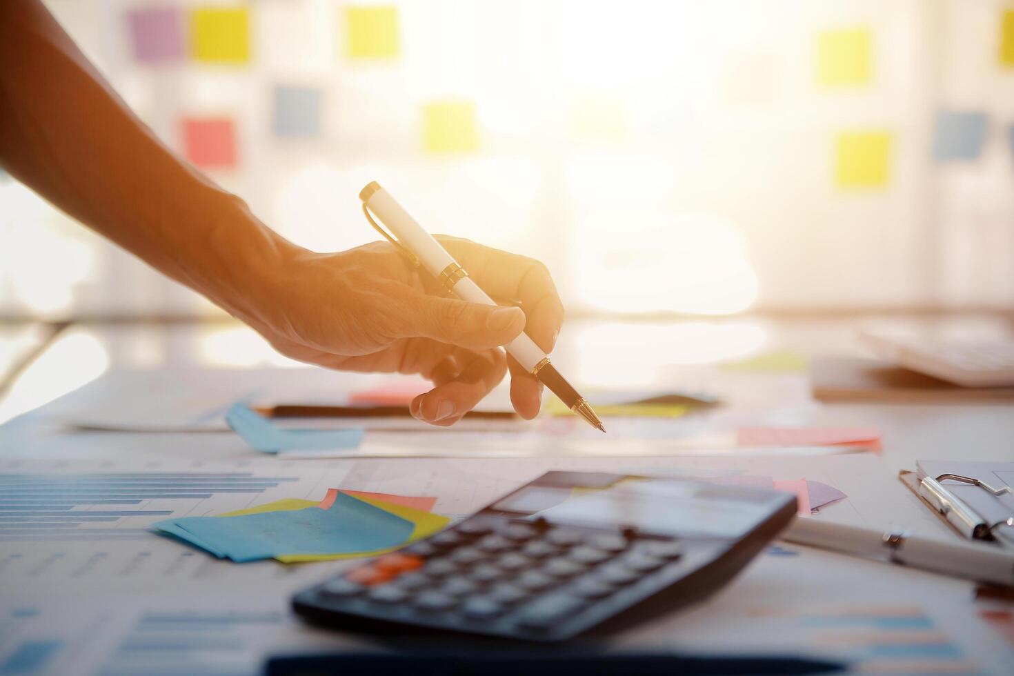 businessman working data document graph chart report marketing research development planning management strategy analysis financial accounting. Business office concept. photo