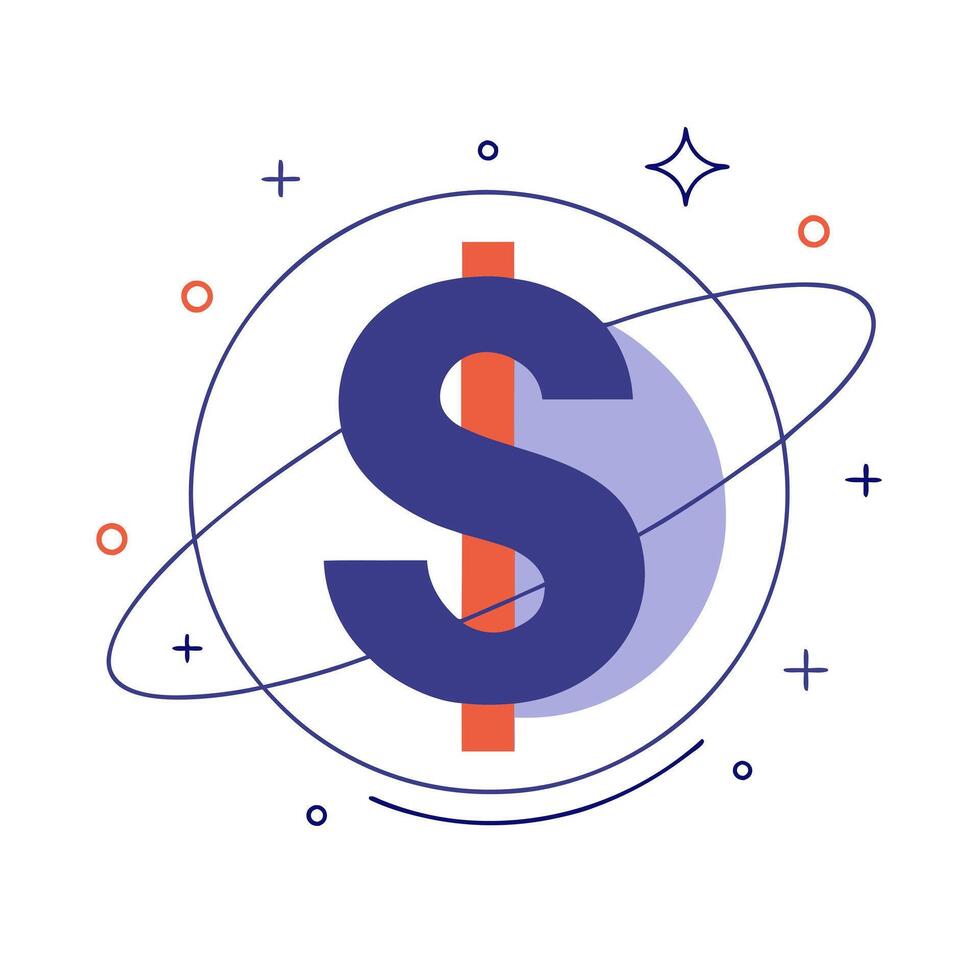 Glowing dollar sign surrounded by swirling data streams vector