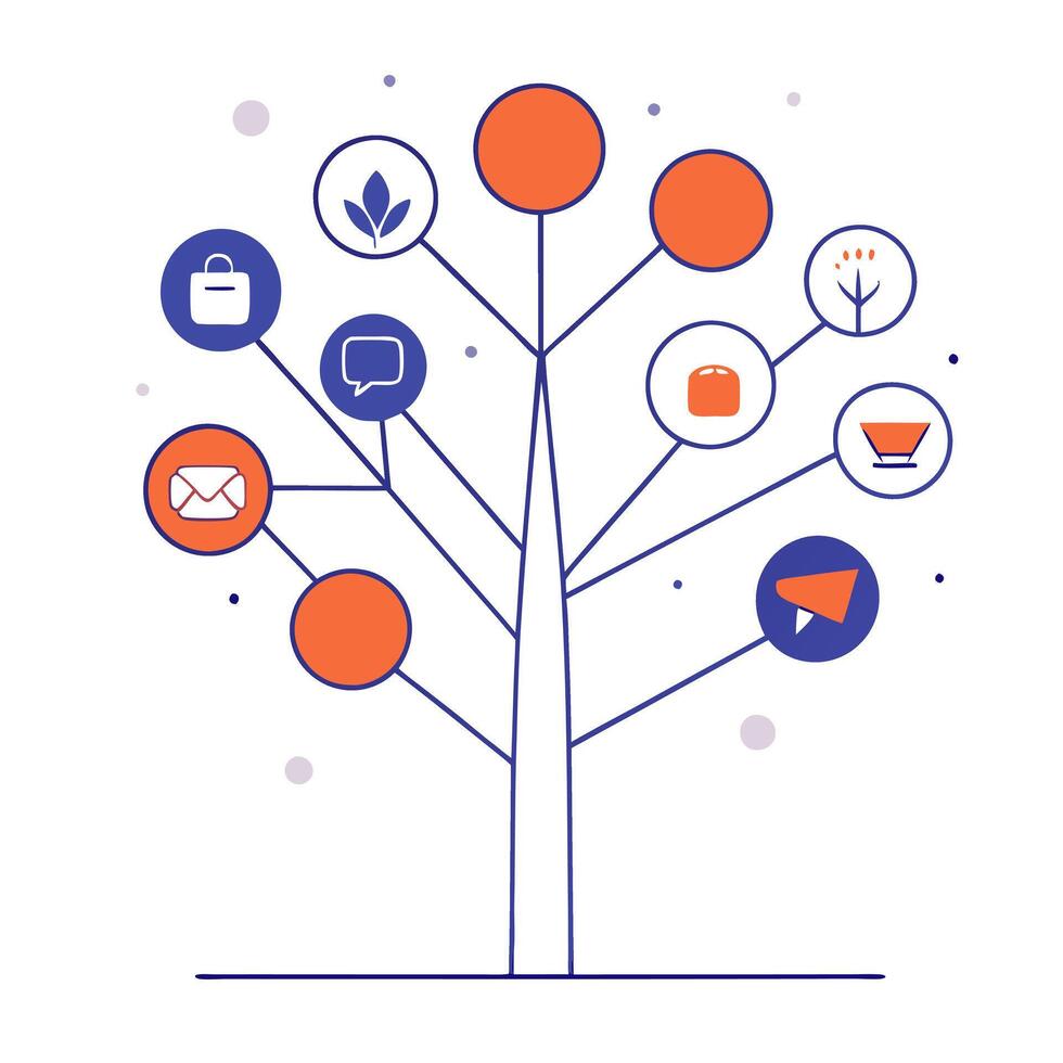 Glowing marketing tree with branches representing different campaigns vector
