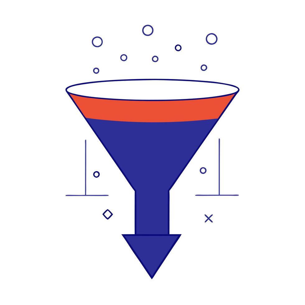 Funnel icon with data points cascading down vector