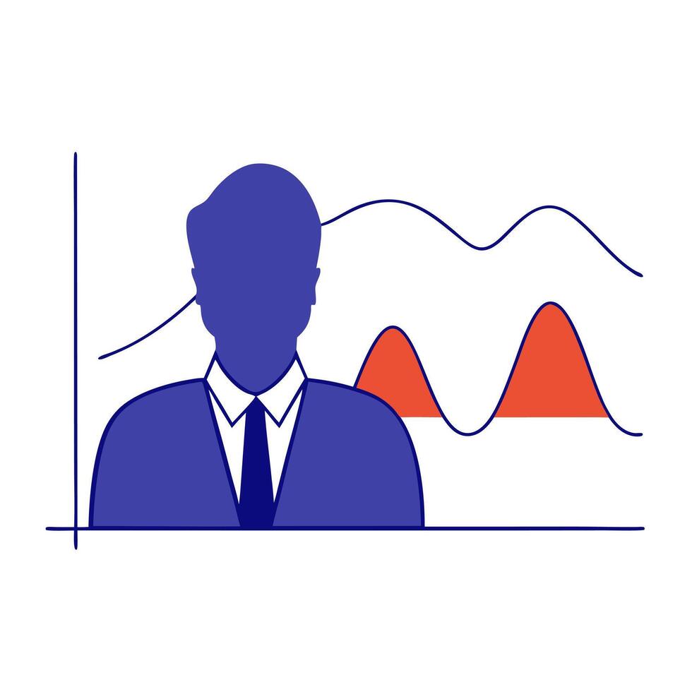 Glowing wave forming a financial graph with a figure of a financial officer vector