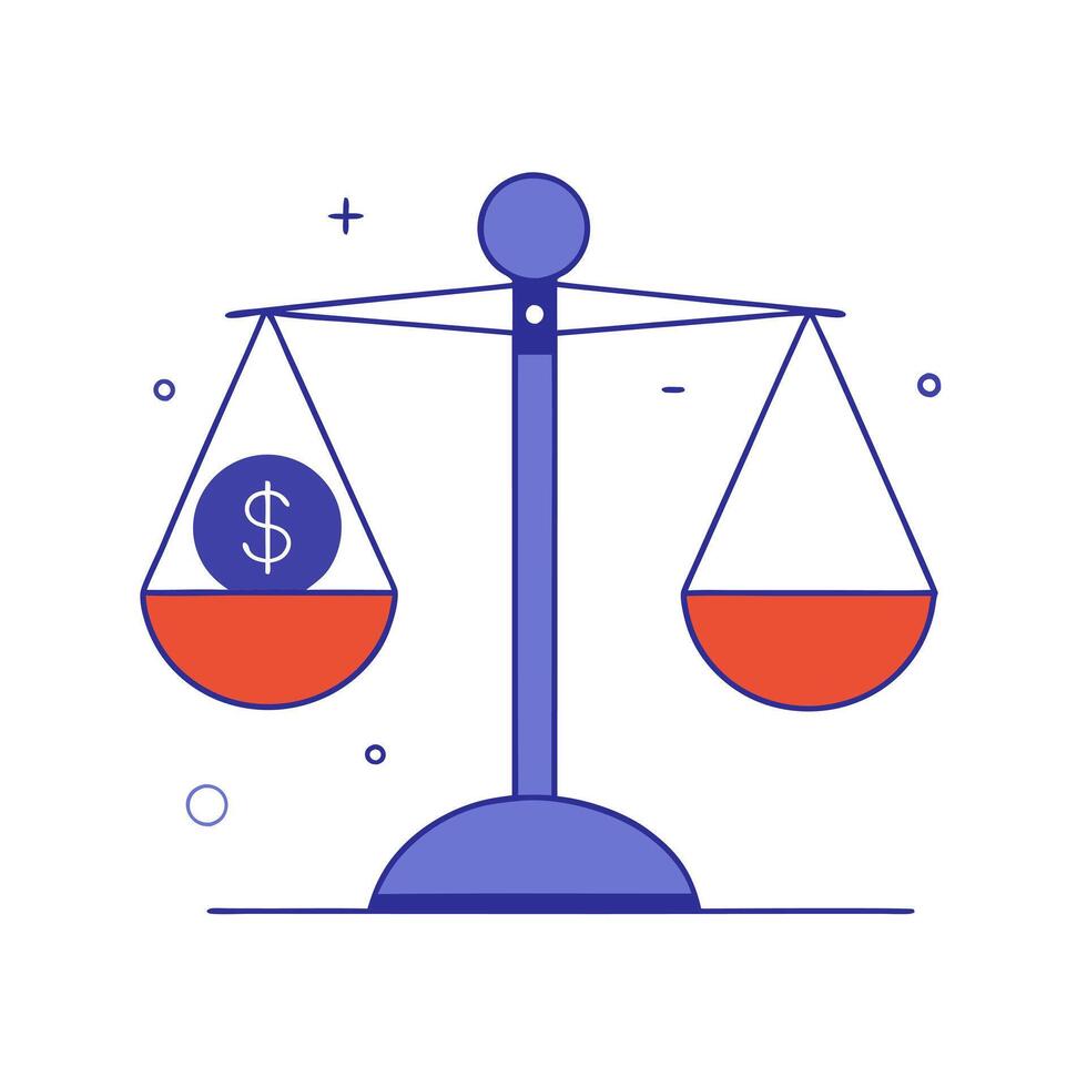 Glowing balance scales with floating dollar and euro symbols vector