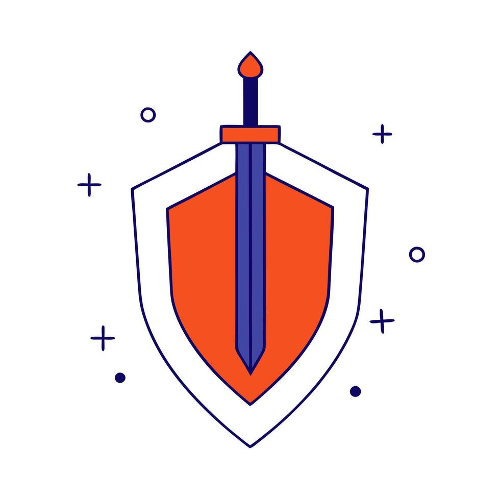 Glossy background with glowing sword and shield elements vector