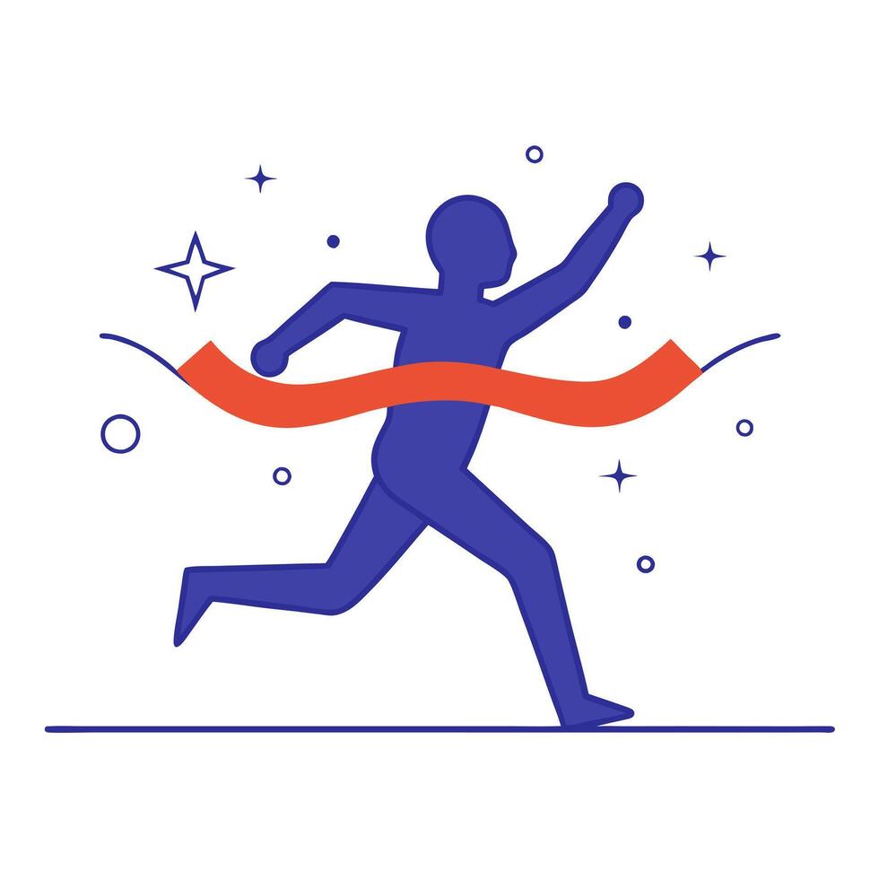 Glowing athlete running in a digital race with a vibrant glowing finish line vector