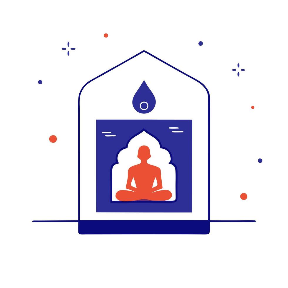 Glowing design of a digital prayer room with Labh Pancham icons vector