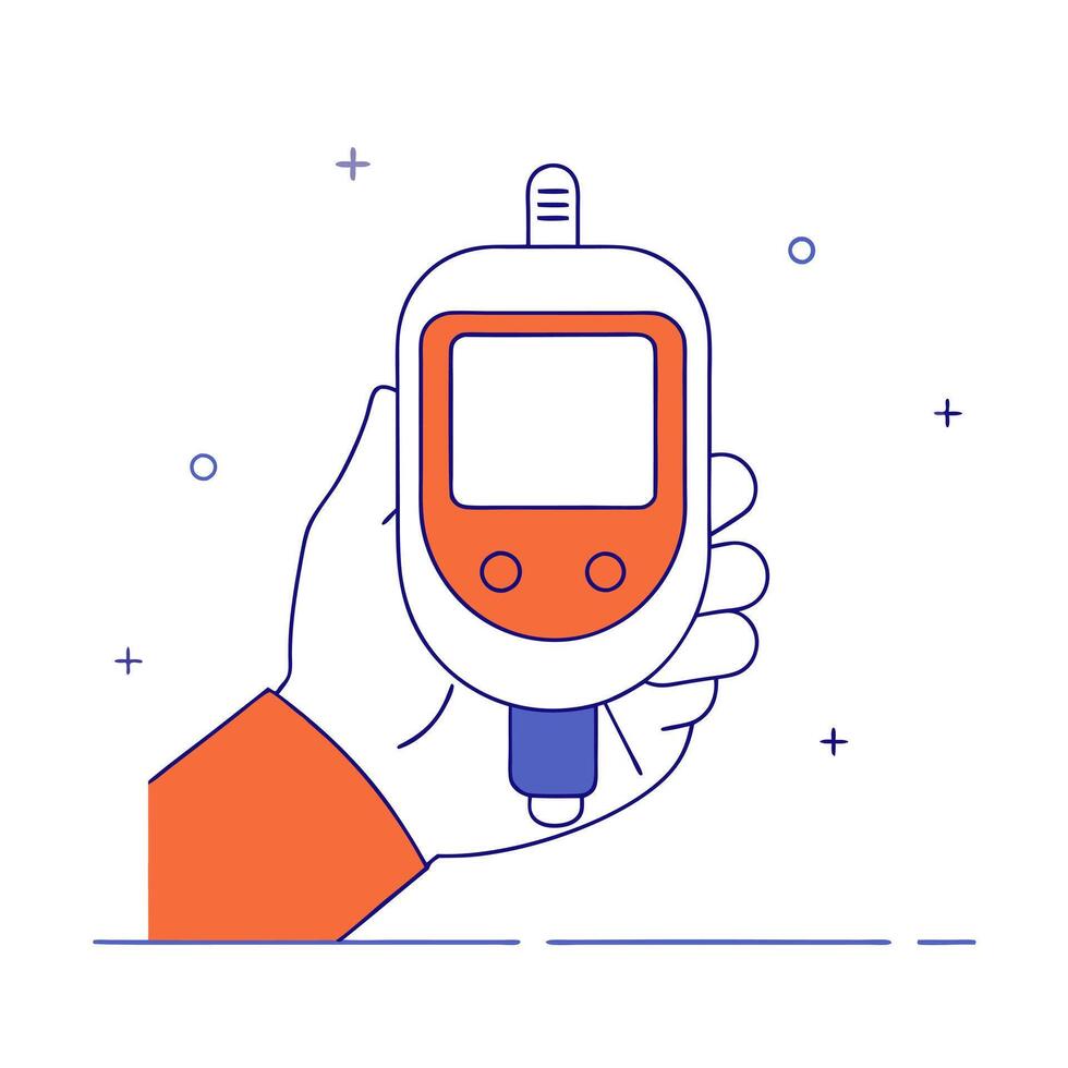 Glossy background with healthcare professionals hand holding a glucose meter vector