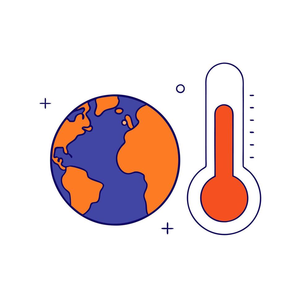 Glossy globe and thermometer with holographic climate data floating above vector