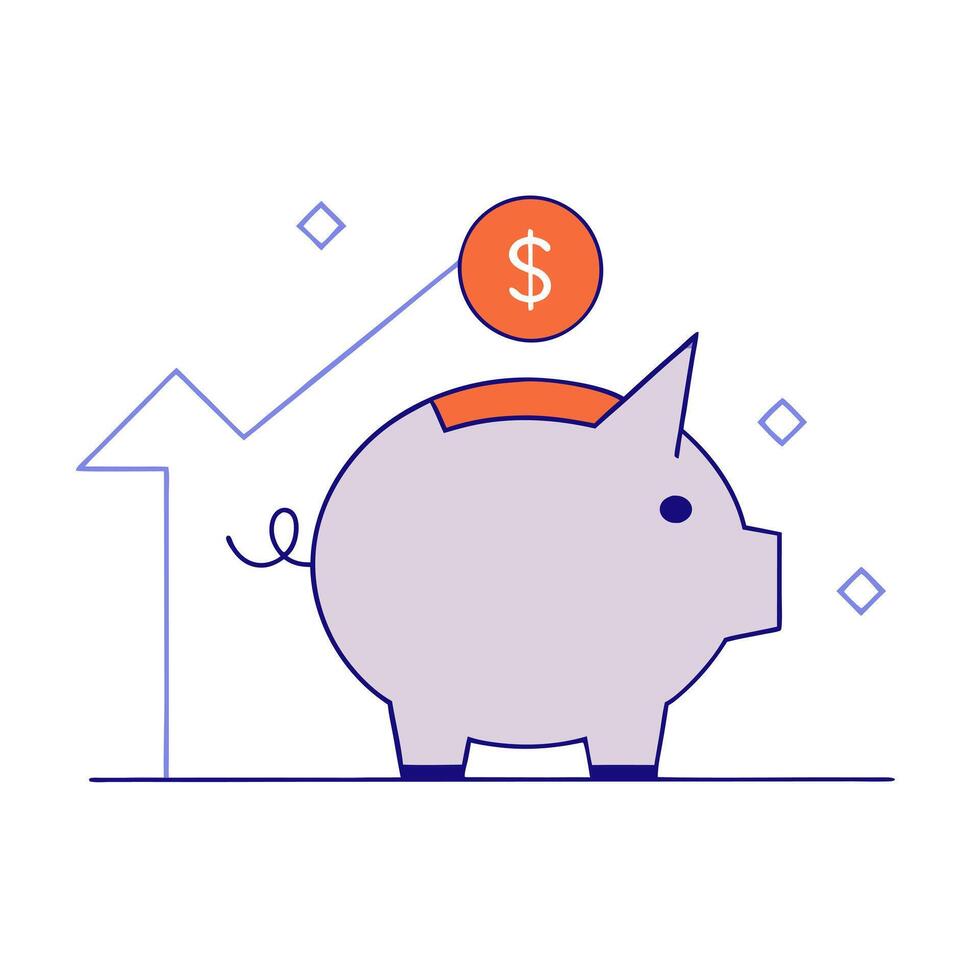 Floating piggy bank and arrow with Savings Growth text vector