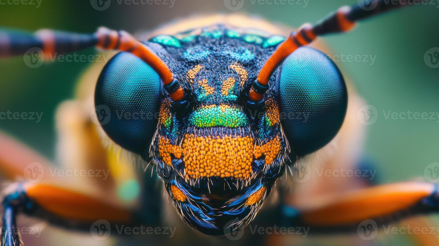 the face of a colorful insect. photo
