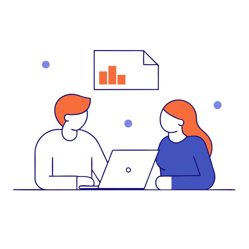Financial officer discussing a report with a colleague at a casual meeting vector